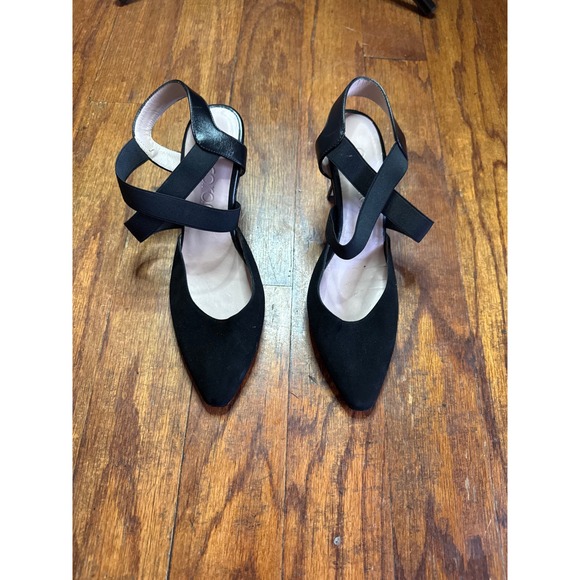 Ancorani Shoes - Ancorani Black Suede Elastic Cross Strap Pointed Toe Stiletto Heels Spain Size 6
